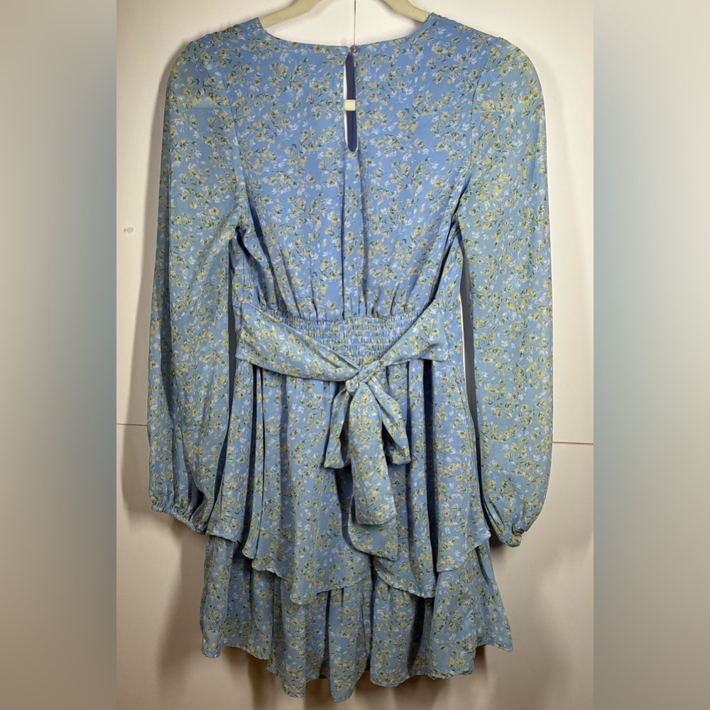 Japna Light Blue Floral Wrap-Style Long Sleeve Dress Size Medium - Picture 8 of 8